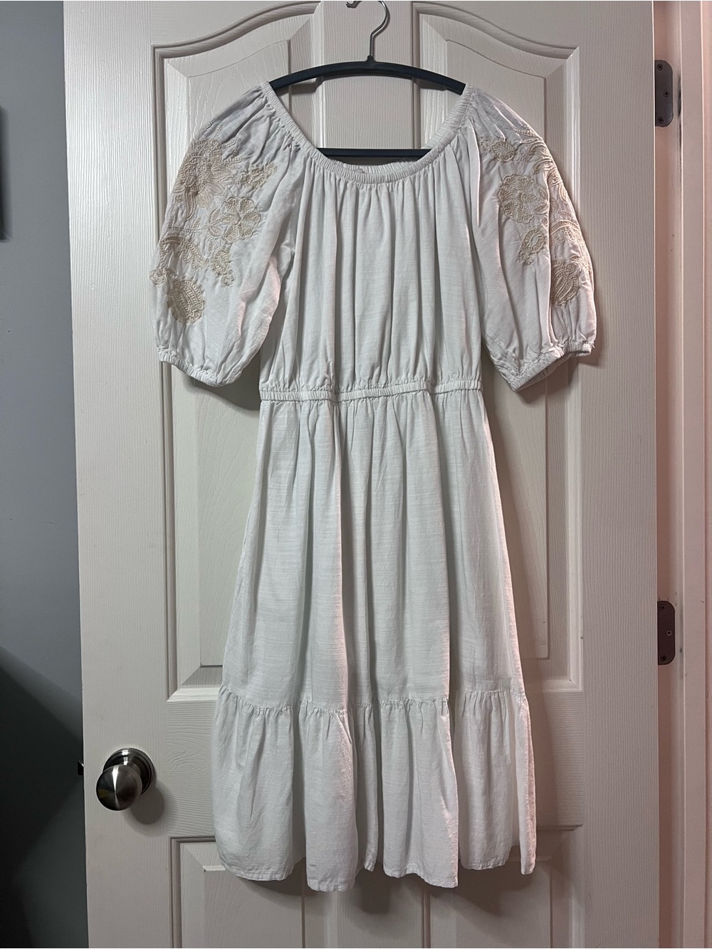 Knox Rose White Mini Dress with Cream Floral Embroidery